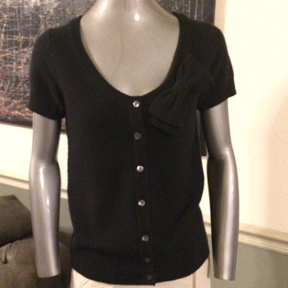 J. Crew Wool/Cashmere Short Sleeve Cardigan w/ Bow